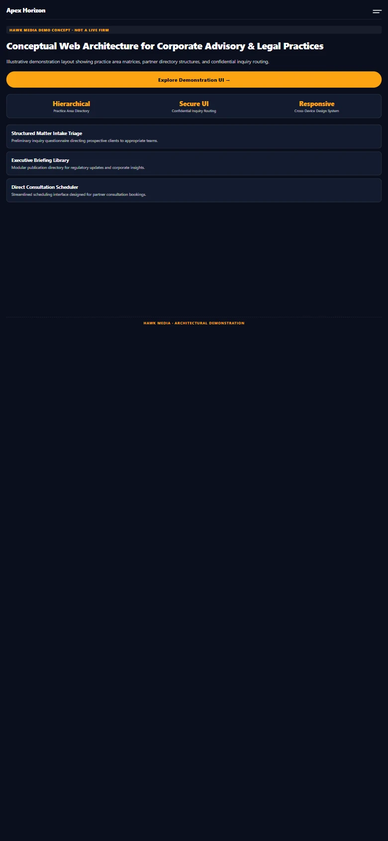 Apex Horizon Legal & Advisory (Design Concept) Mobile Showcase