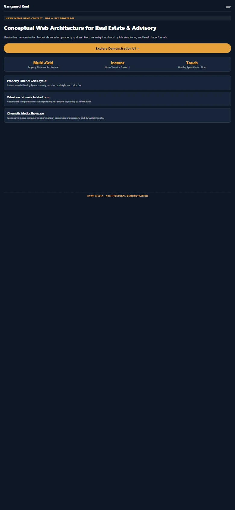 Vanguard Real Estate Advisory (Design Concept) Mobile Showcase